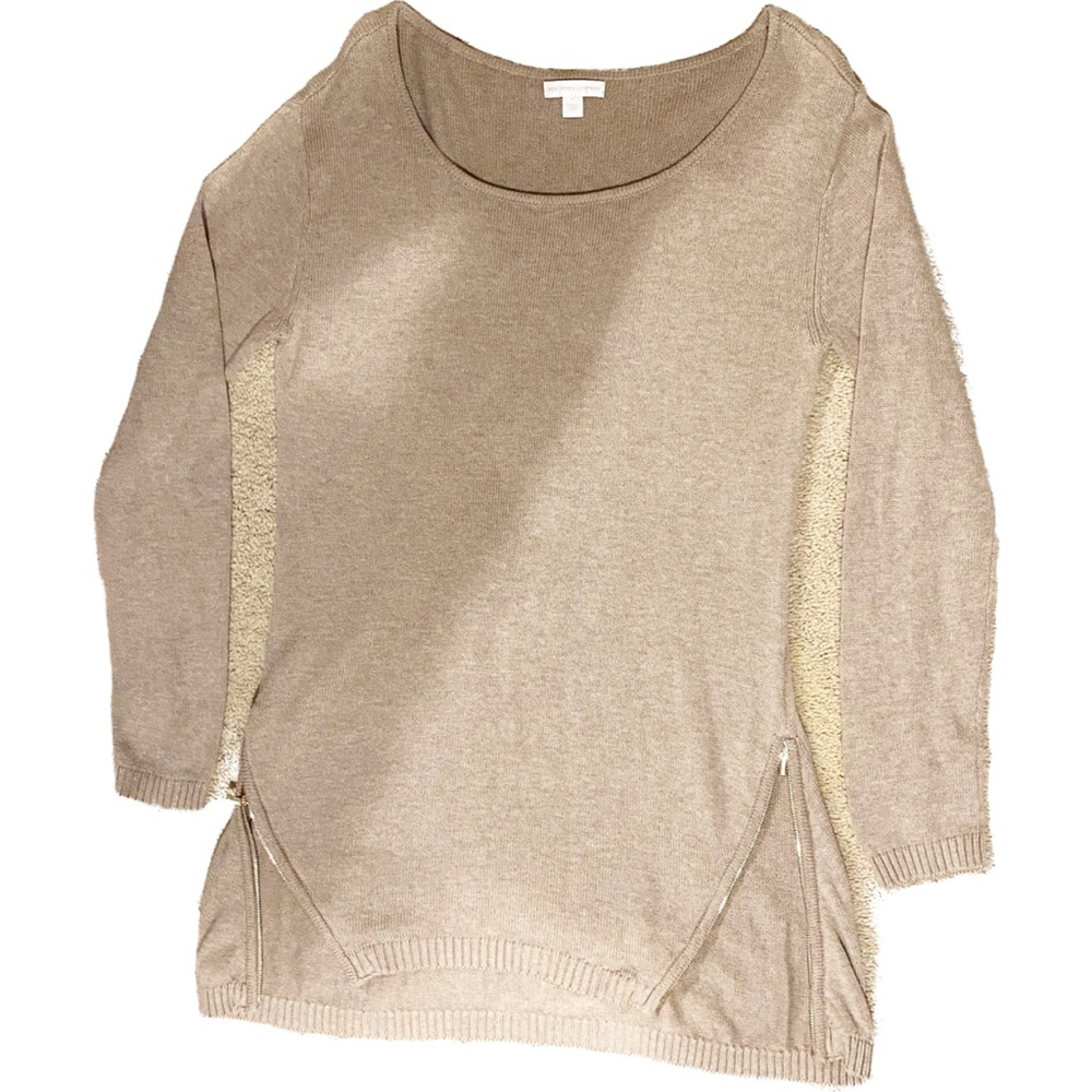New York & Company Tan Long Sweater with Zippers Size Medium